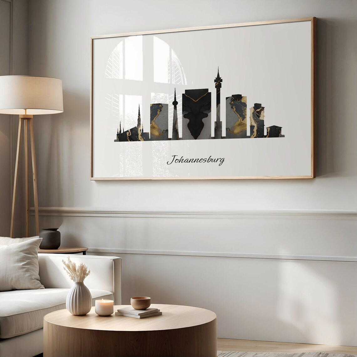 Elegant Johannesburg Black and Gold Marble City Skyline Poster - Image 2