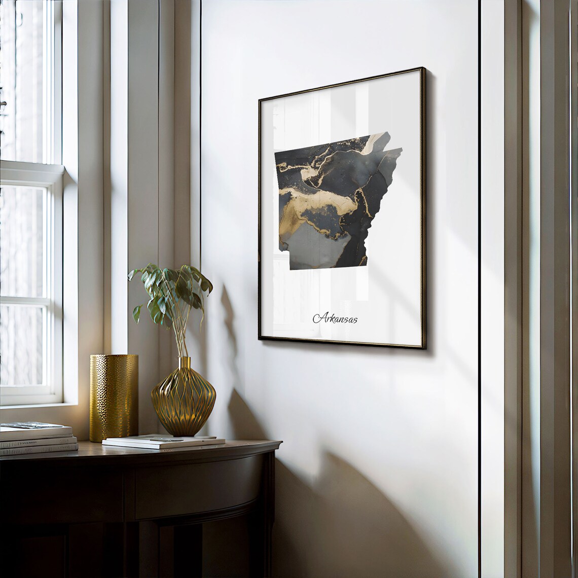 Arkansas Black and Gold Marble State Map Silhouette Minimalist Poster - Image 3