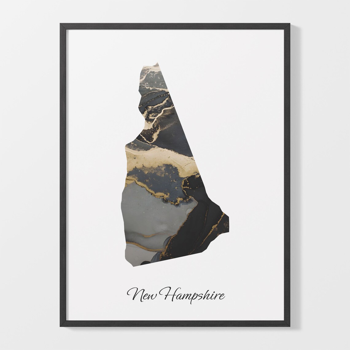 New Hampshire Art Print New Hampshirite Map Poster Elegant Country Artwork Black And Gold Nh Painting Fashionable Wall Art C25 230