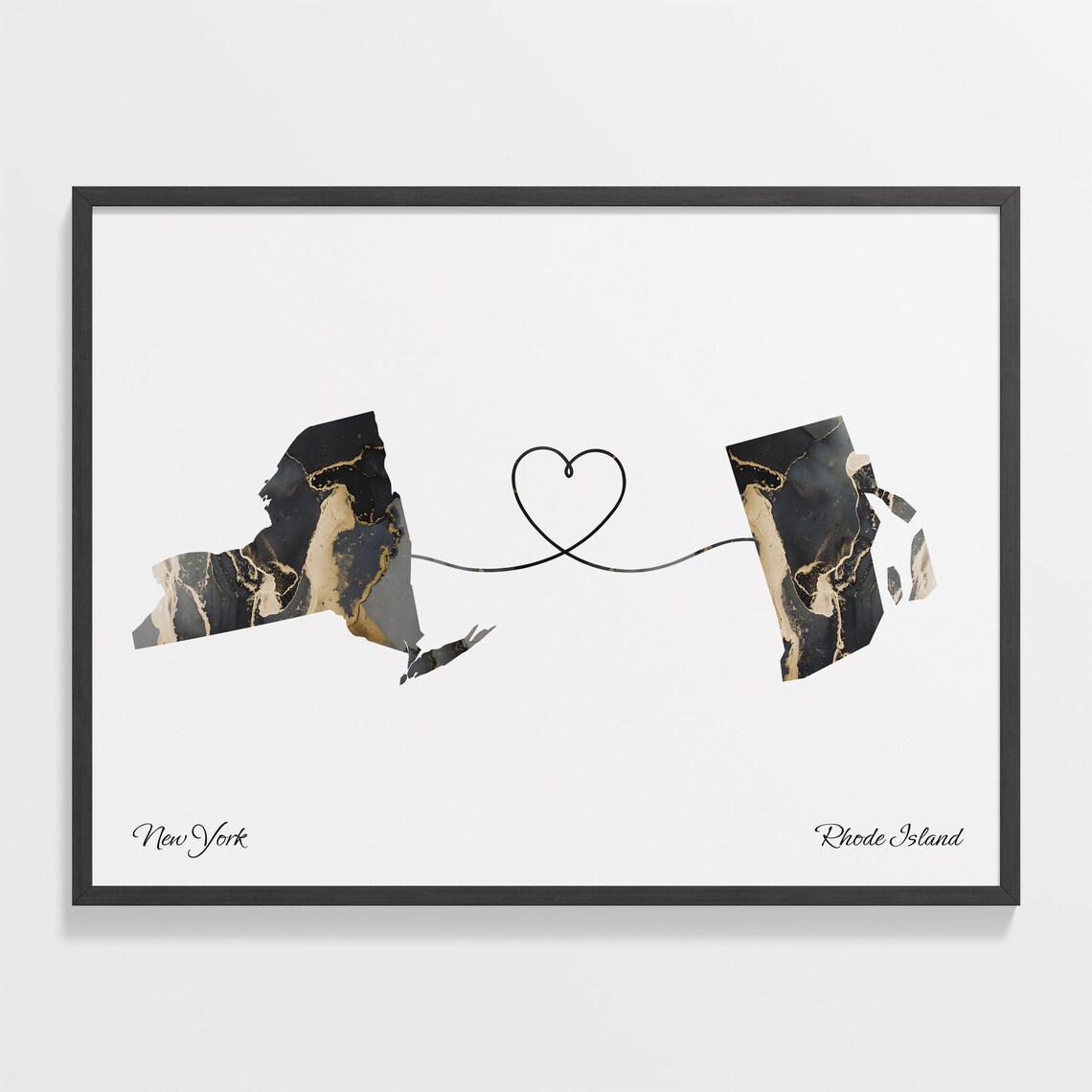 New York Rhode Island Marble State Map Poster Two State Connection Gift