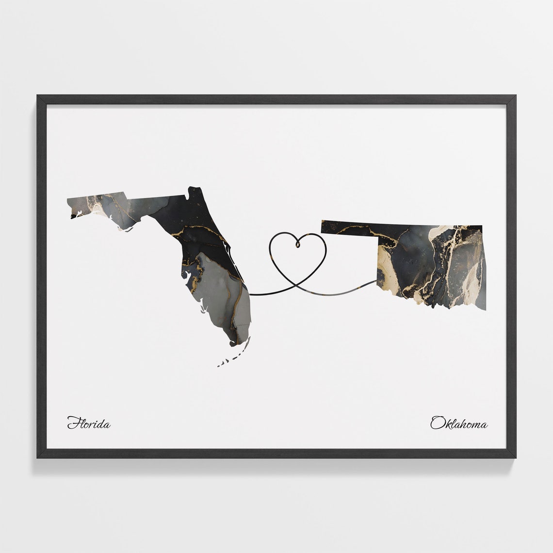 Florida Oklahoma Marble State Map Poster Long Distance Couples Gift