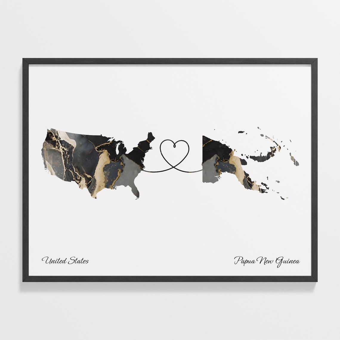 USA to Papua New Guinea Map Poster, Travel Print