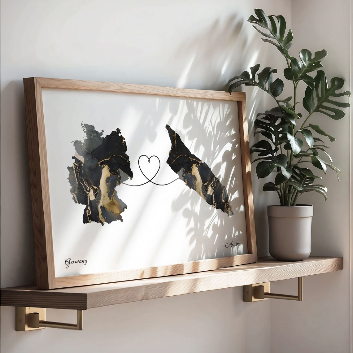 Germany and Aruba Marble Heart Connected Countries Map Poster - Image 3