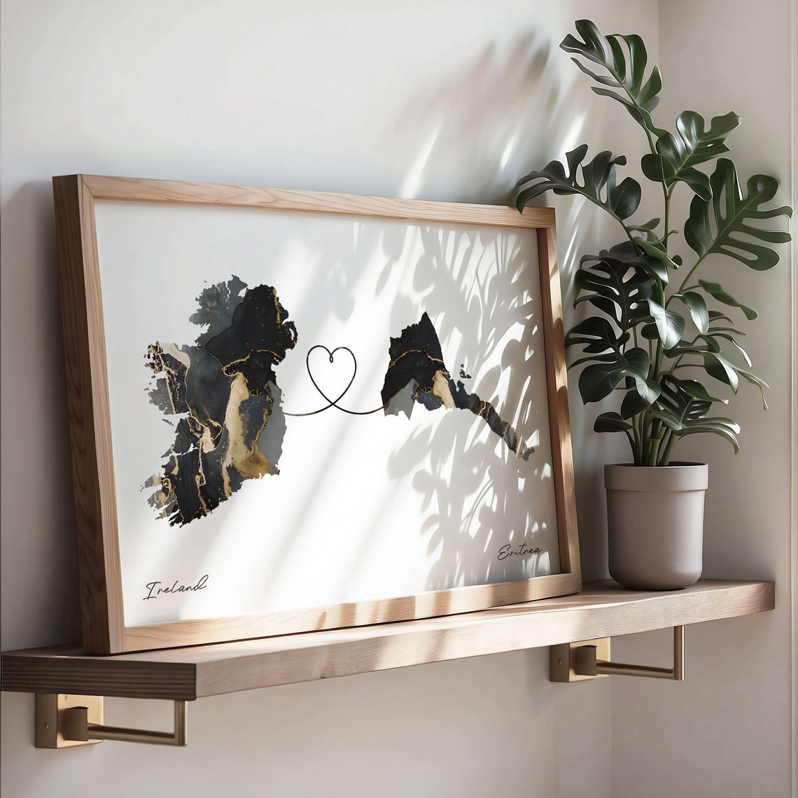 Ireland and Eritrea Black Gold Marble Map Heart Connection Poster - Image 3