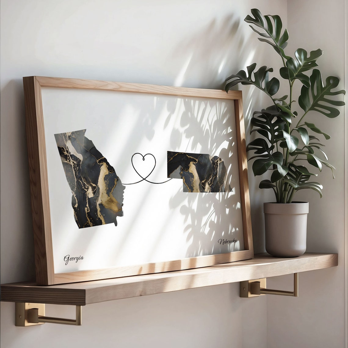 Georgia To Nebraska Heart Linked Marble Map Love Connection Poster - Image 3