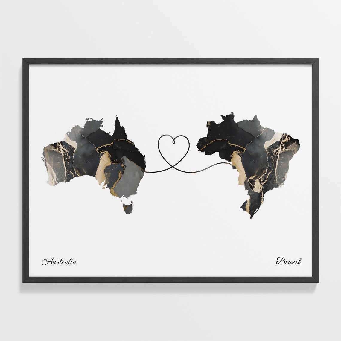 Australia To Brazil Map Poster, Travel Art