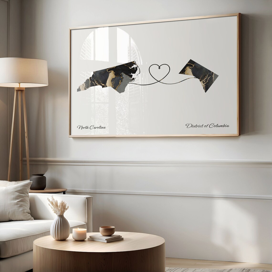 North Carolina District of Columbia Long Distance Love Black Gold Marble Map Poster - Image 2