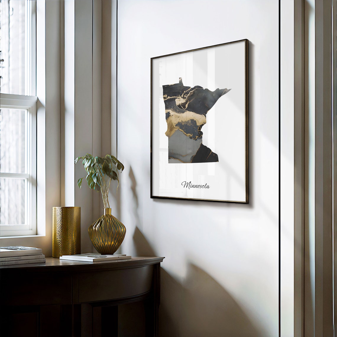 Minnesota Black and Gold Marble Silhouette State Map Art Poster - Image 3