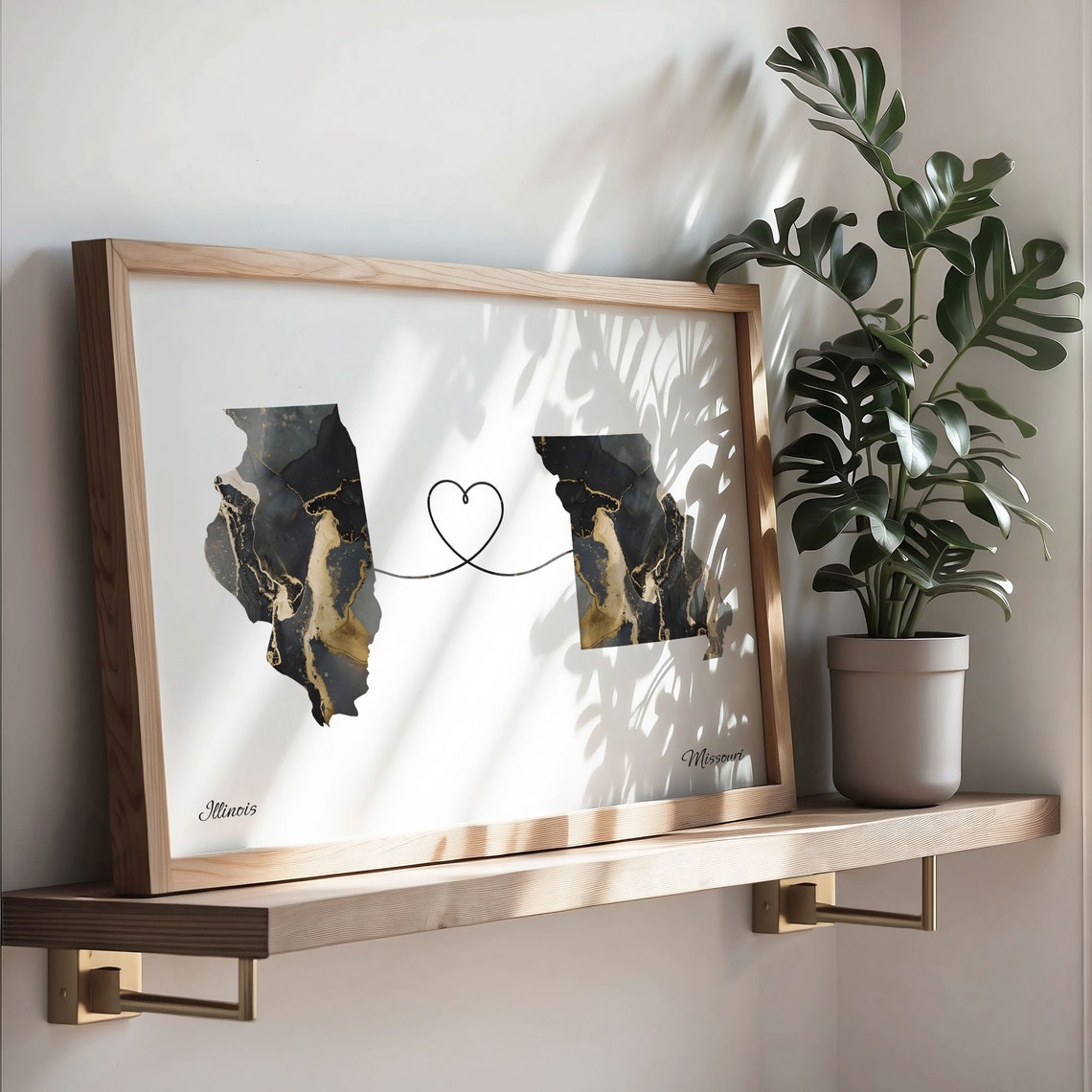 Heart Connection Illinois to Missouri Black Marble Map Poster - Image 3