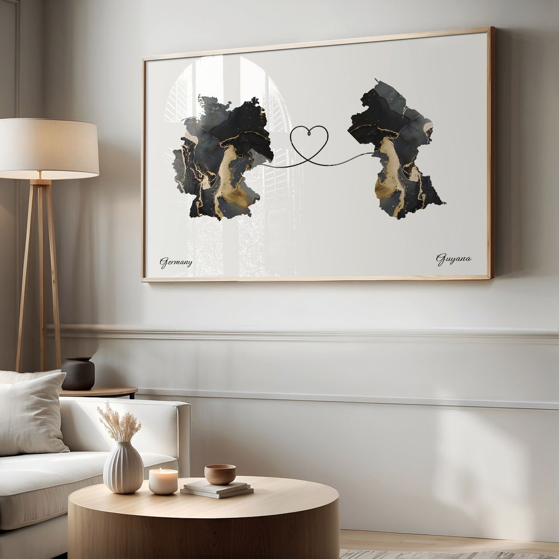 Germany to Guyana Marble Heart Map Poster Gift for Long Distance Love - Image 2
