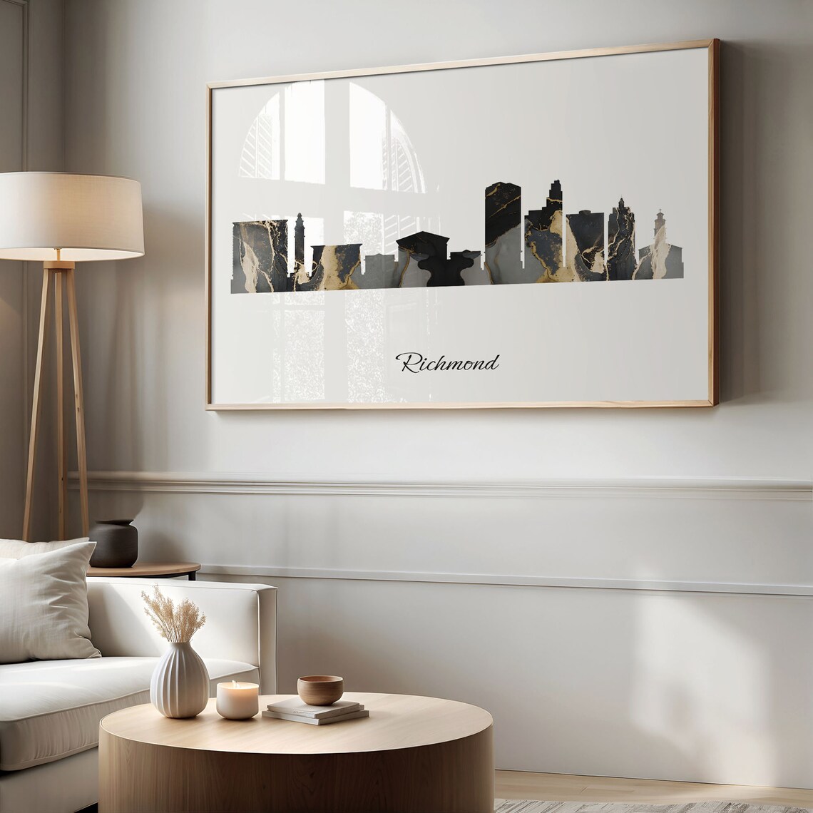 Richmond Virginia USA Black Gold Marble Skyline Silhouette City Print - Image 2