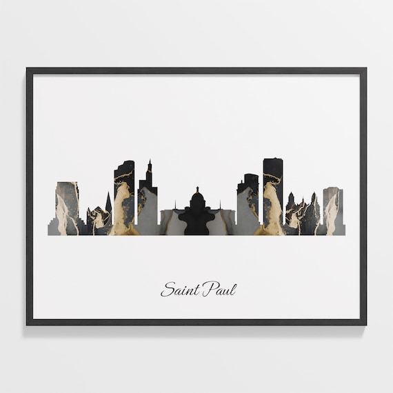 Saint Paul Black Marble Skyline Silhouette Poster Modern Cityscape Art