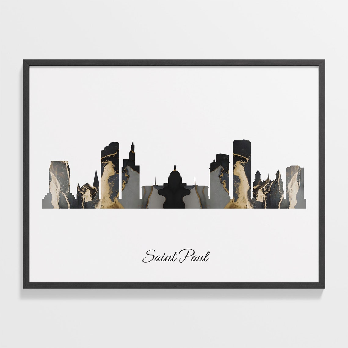 Saint Paul Black Marble Skyline Silhouette Poster Modern Cityscape Art