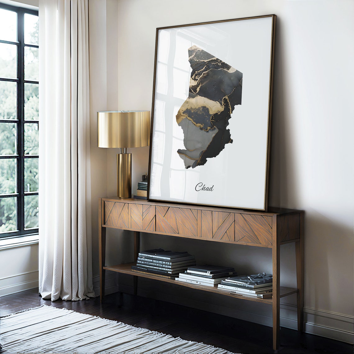 Chad Black and Gold Marble Silhouette Country Map Art Poster - Image 4