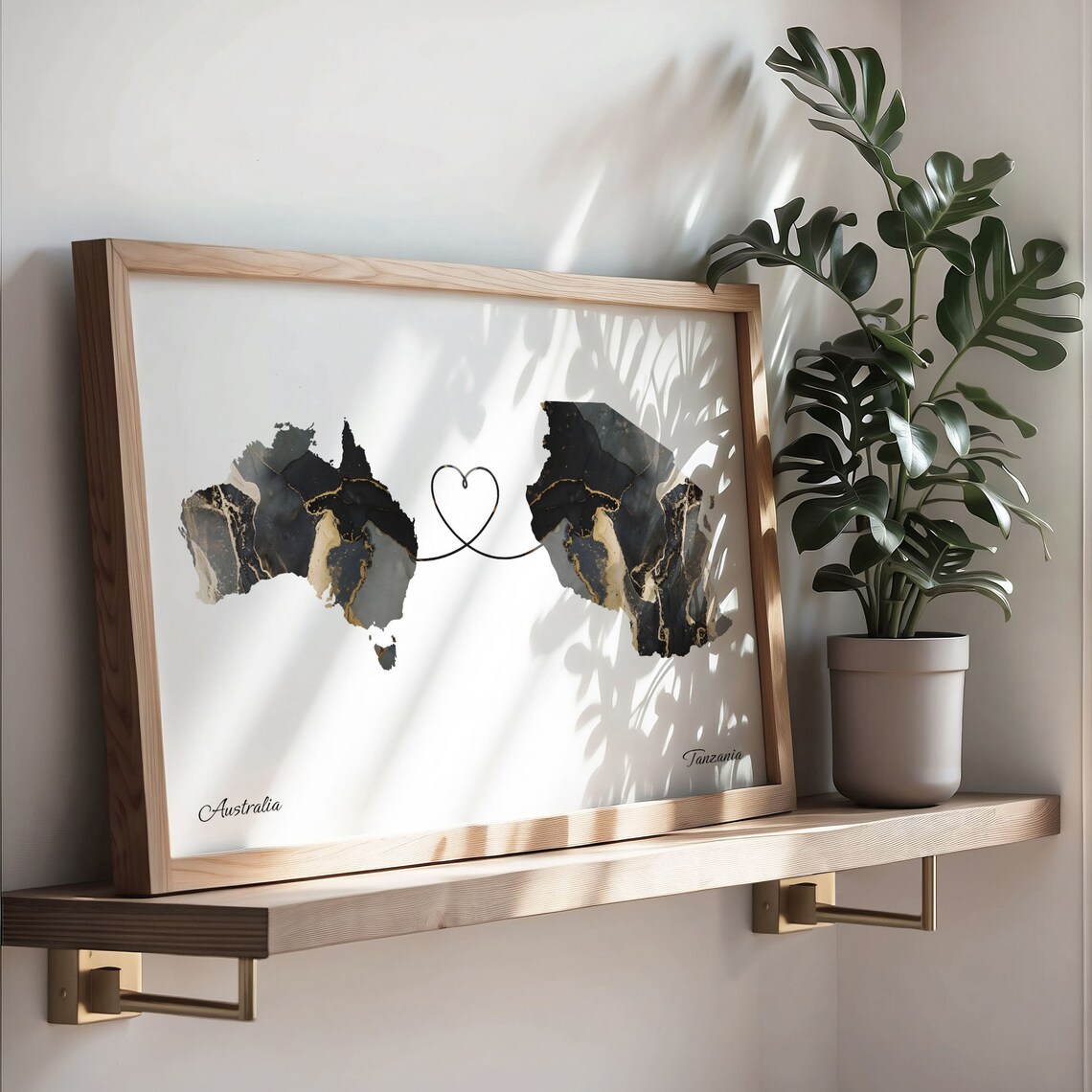 Australia Tanzania Marble Two Countries Heart Connection Art Poster - Image 3