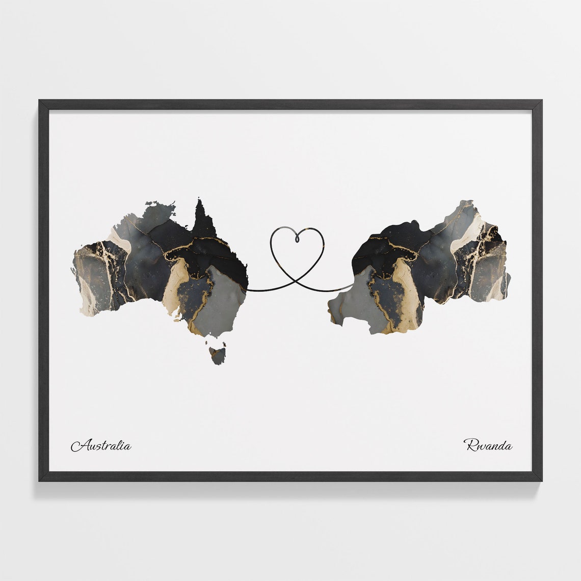 Australia Rwanda Marble Two Countries Heart Connection Art Poster