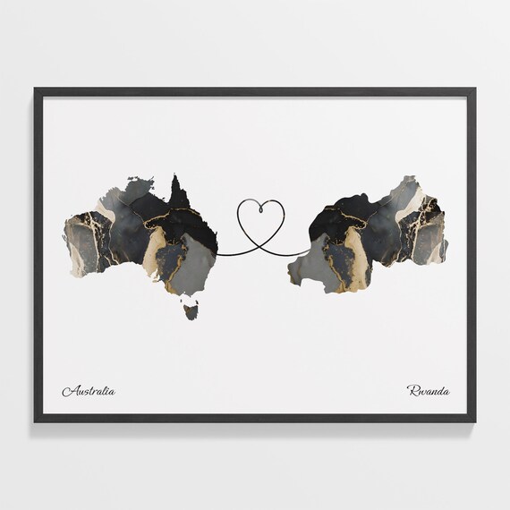 Australia Rwanda Marble Two Countries Heart Connection Art Poster