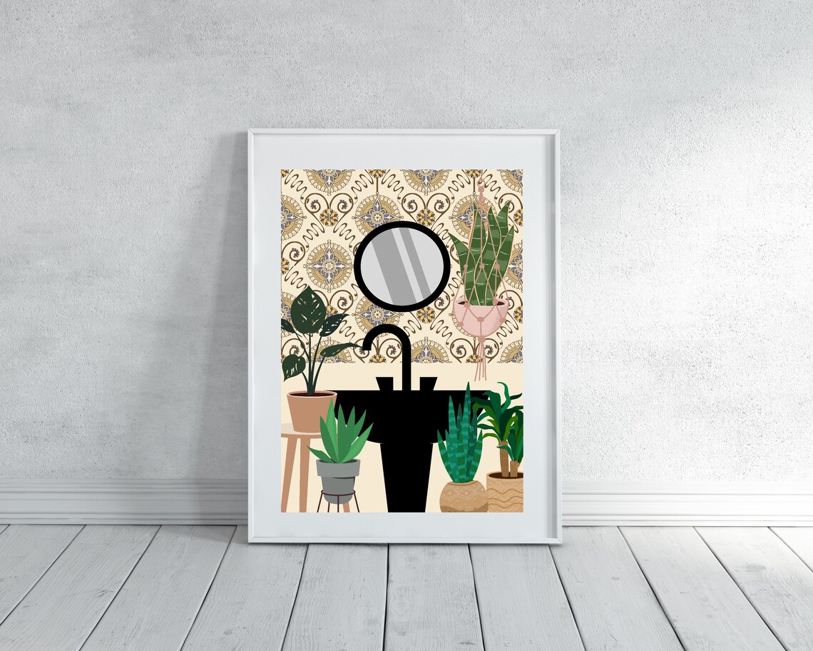 Beige Bathroom Botanical House Plants Art Print - Image 3