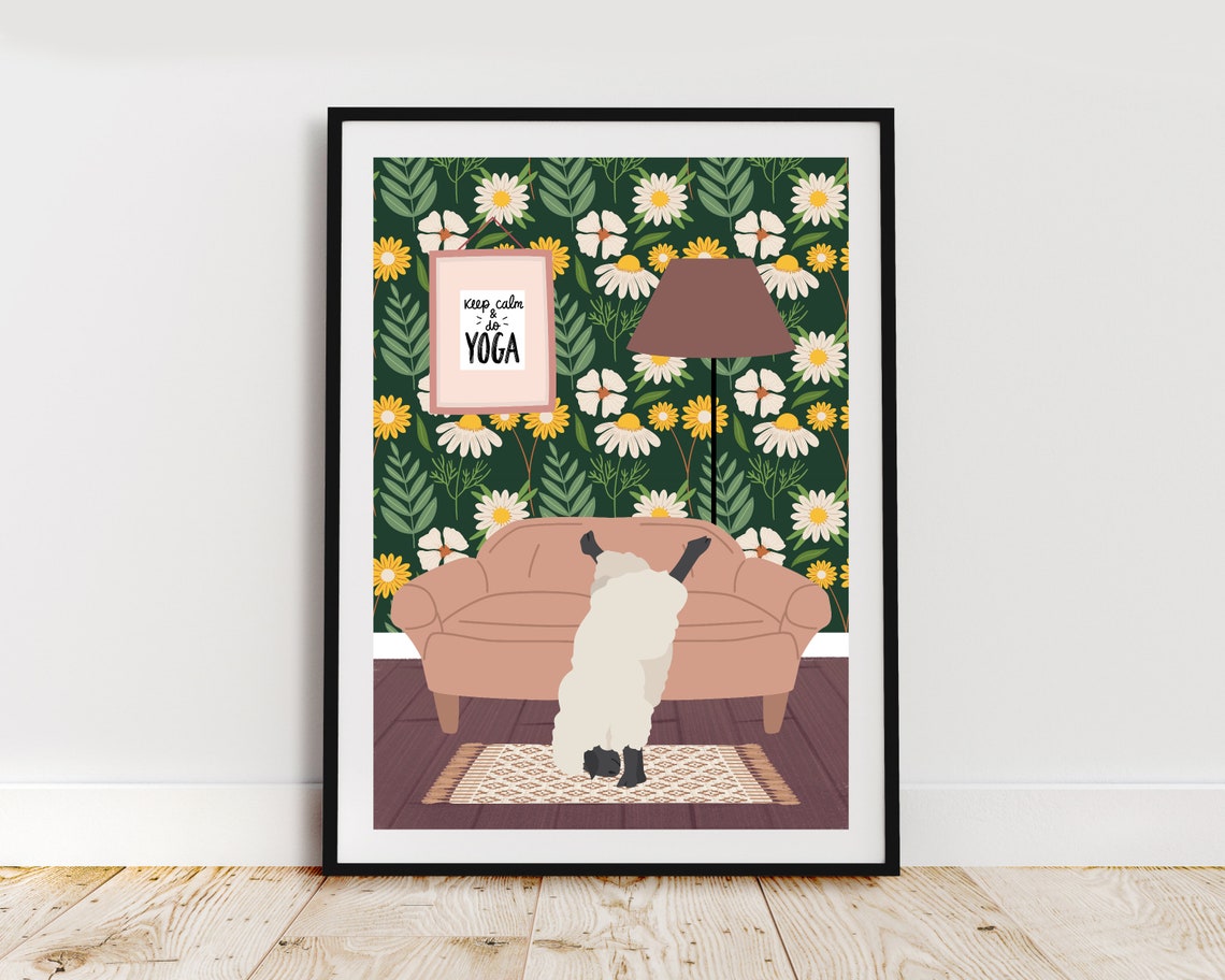 Sheep Doing Downward Dog Yoga by Peach Sofa Funny Animal Poster - Image 3