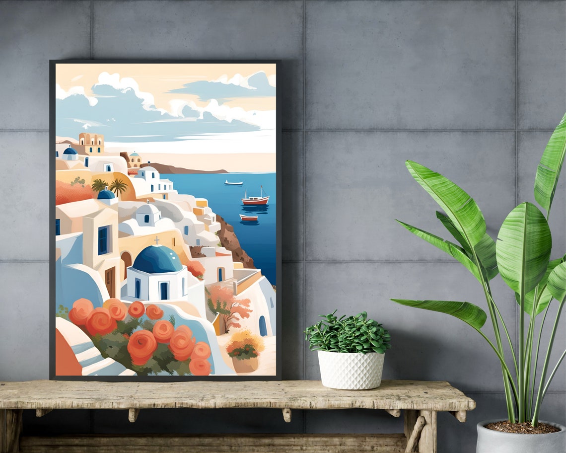 Santorini Oia Caldera Blue Domes Sea View Greece Panorama Poster - Image 2