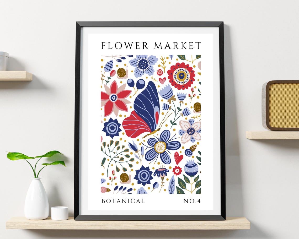 Flower Market Print Botanical Print Boho Flower Print Flower Market Butterfly Print Bedroom Print Floral Wall Art Abstract Flowers - Image 3