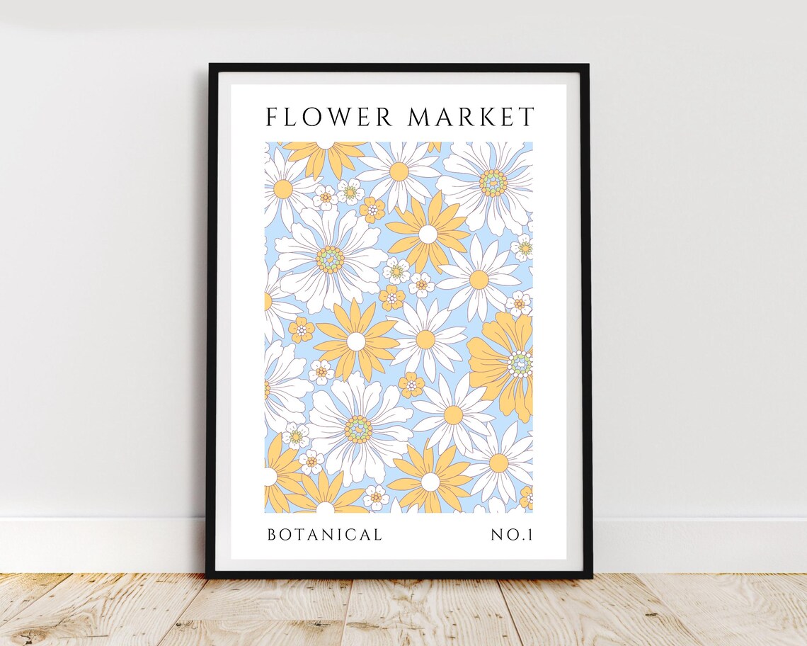 Flower Market White Yellow Daisies Retro Florals No 1 Poster - Image 2