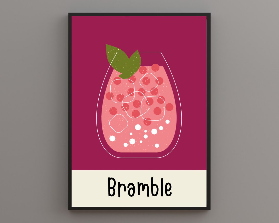Bramble Cocktail Magenta Minimalist Kitchen Bar Drink Art Poster