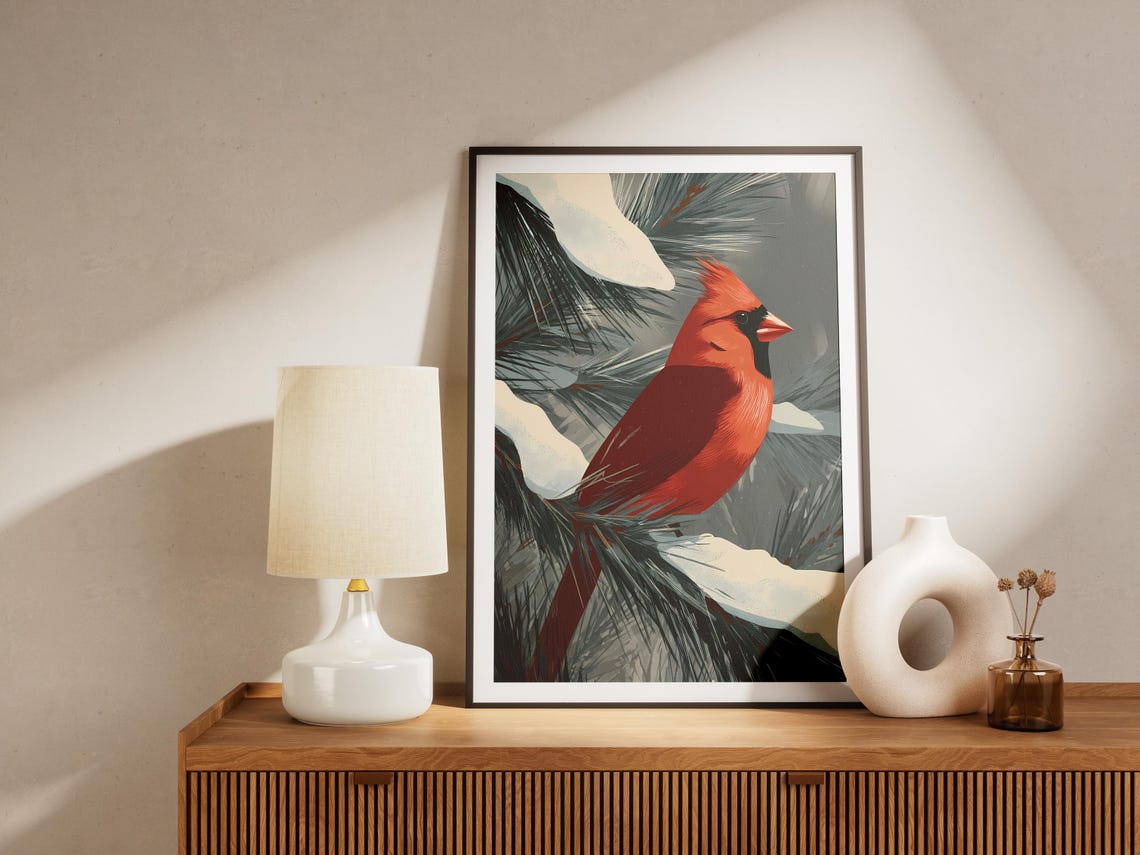 Red Cardinal Winter Pine Snow Bird Elegant Nature Art Poster - Image 4
