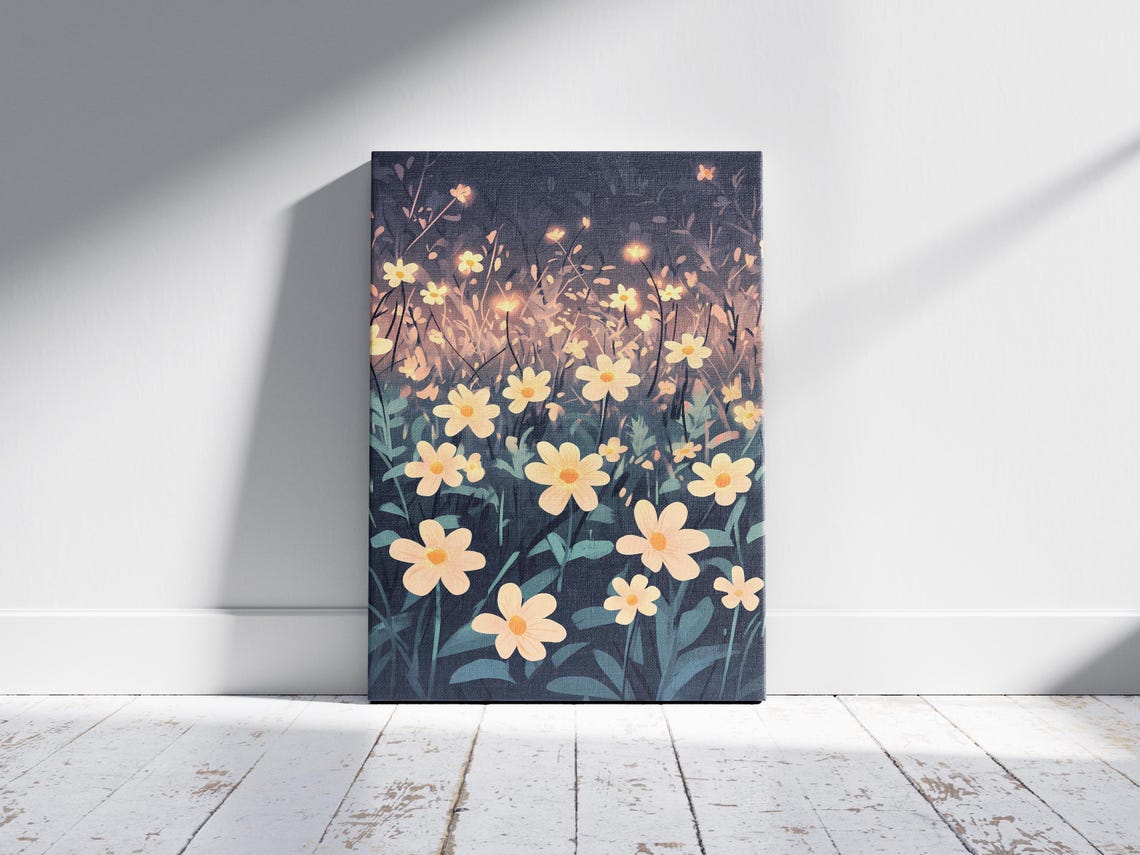 Twilight Meadow Glowing Yellow Primrose Flowers Botanical Art Poster - Image 2