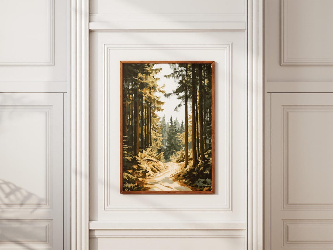 Oregon Sunlit Forest Path Tall Pines Pacific Northwest Poster - Image 2
