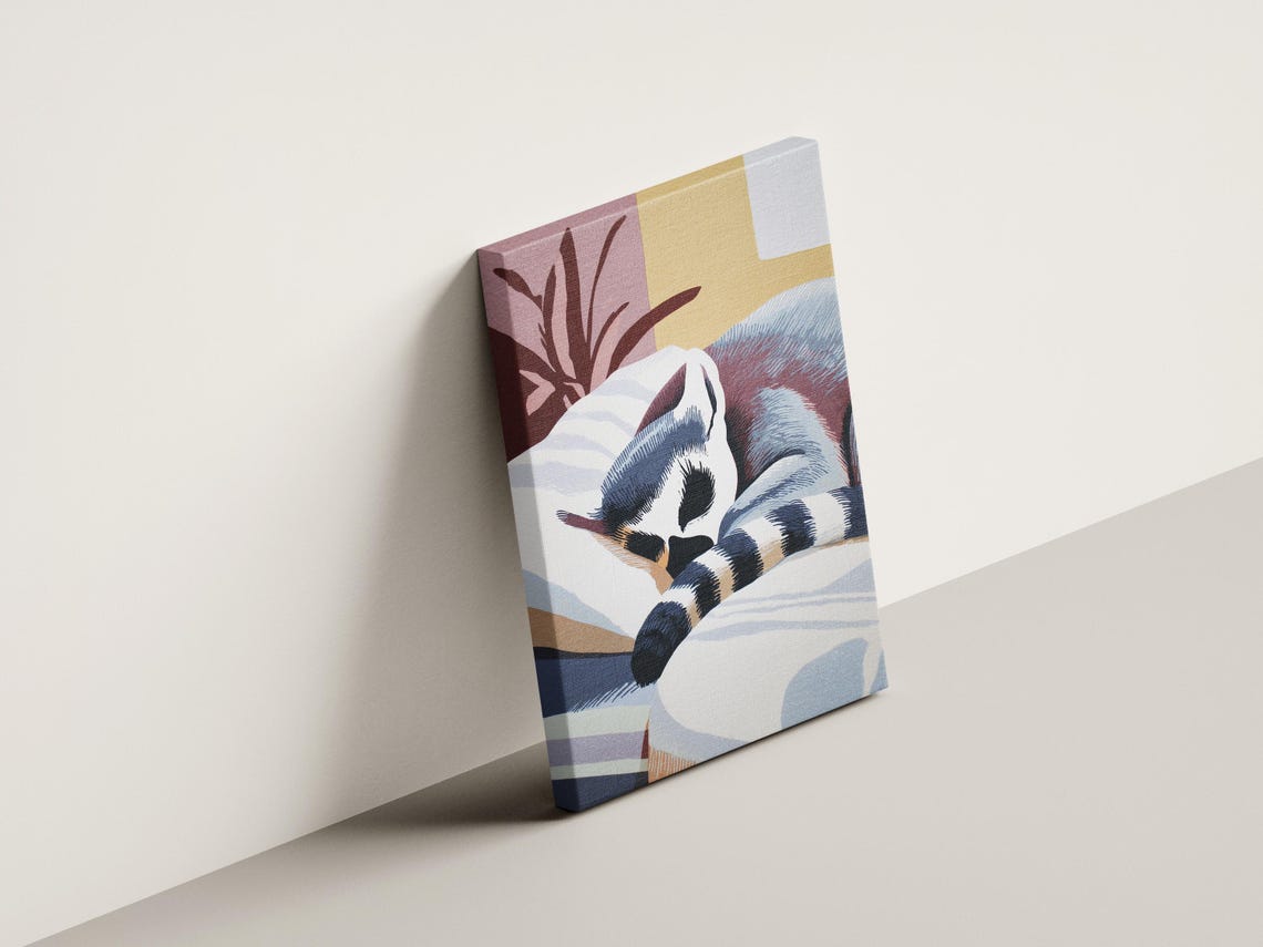 Sleeping Ring Tailed Lemur on Pillow Matisse Style Art Poster - Image 4