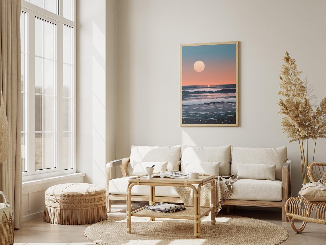 Moonlit Ocean Waves Under A Big Moon Nighttime Seascape Poster - Image 4