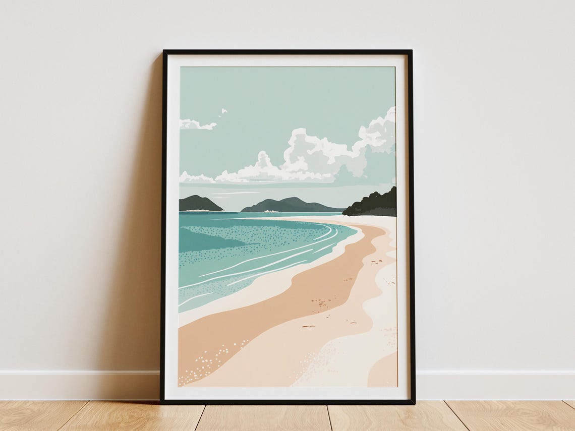 Whitehaven Beach Minimalist Pastel Sand Curve Illustration Poster