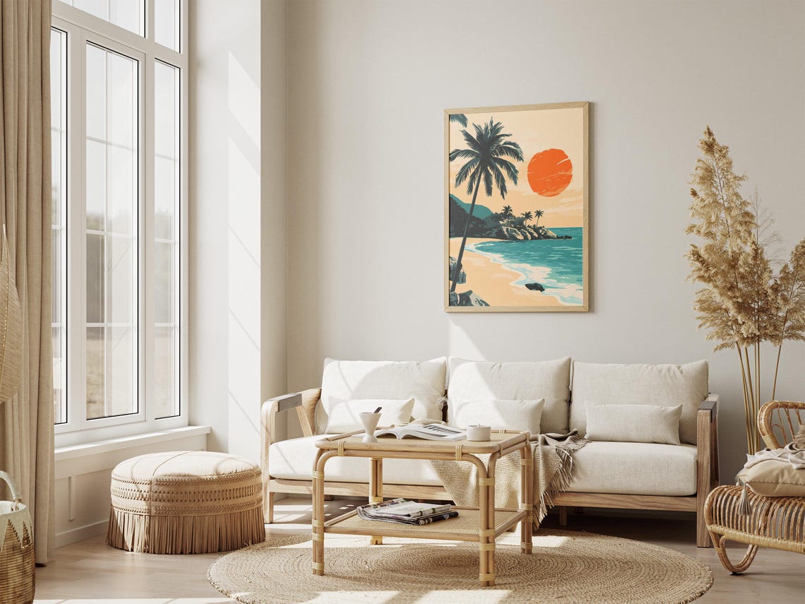 Tropical Beach Sunset With Leaning Palm Tree Retro Travel Poster - Image 4