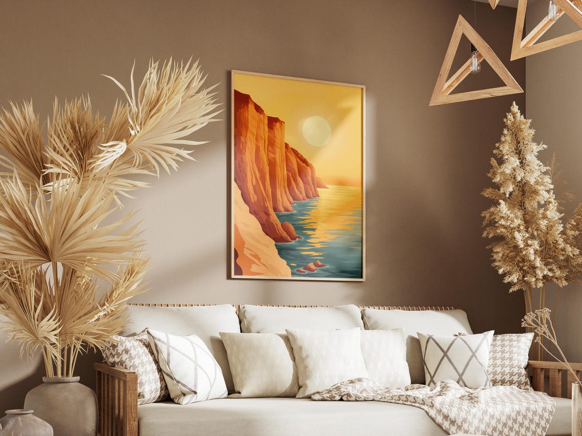 Golden Sunset Cliffs Over the Ocean Coastal Landscape Poster - Image 3