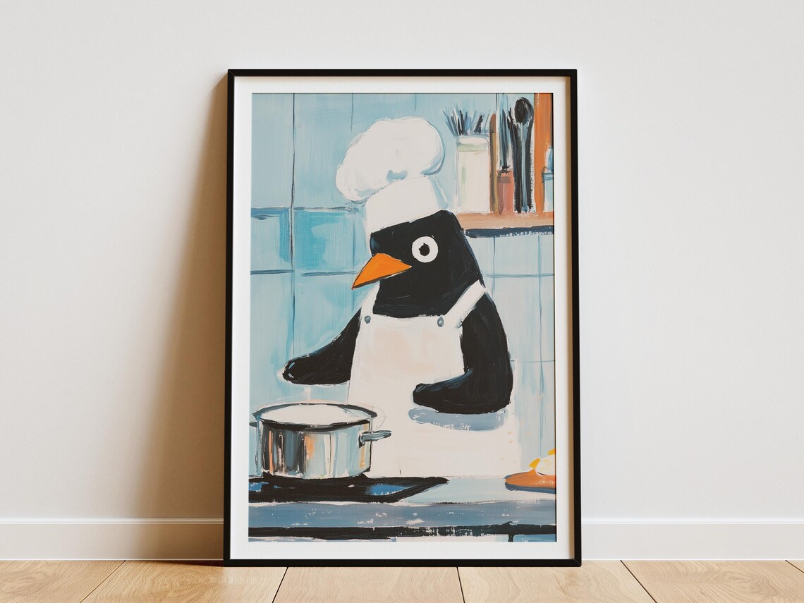 Penguin Chef Cooking Kitchen Art Print
