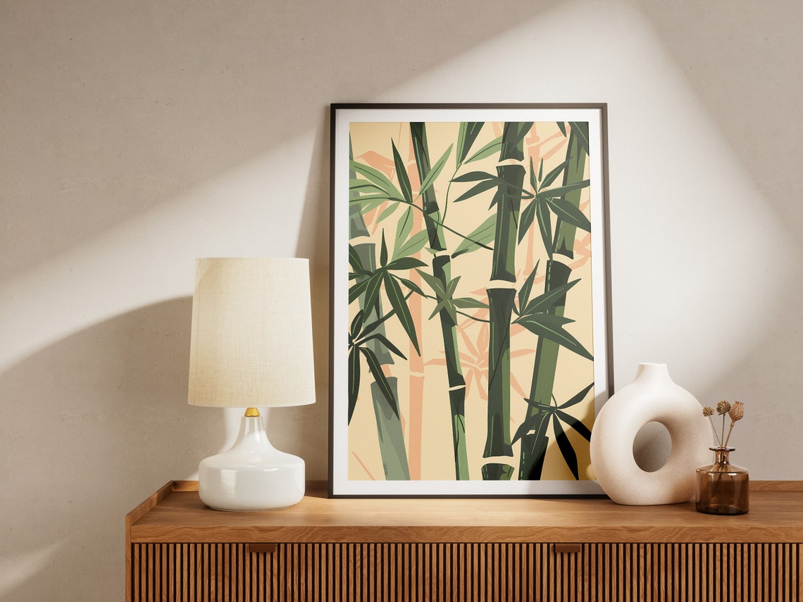 Green Bamboo Stalks Dense Forest Zen Calm Botanical Art Poster - Image 2