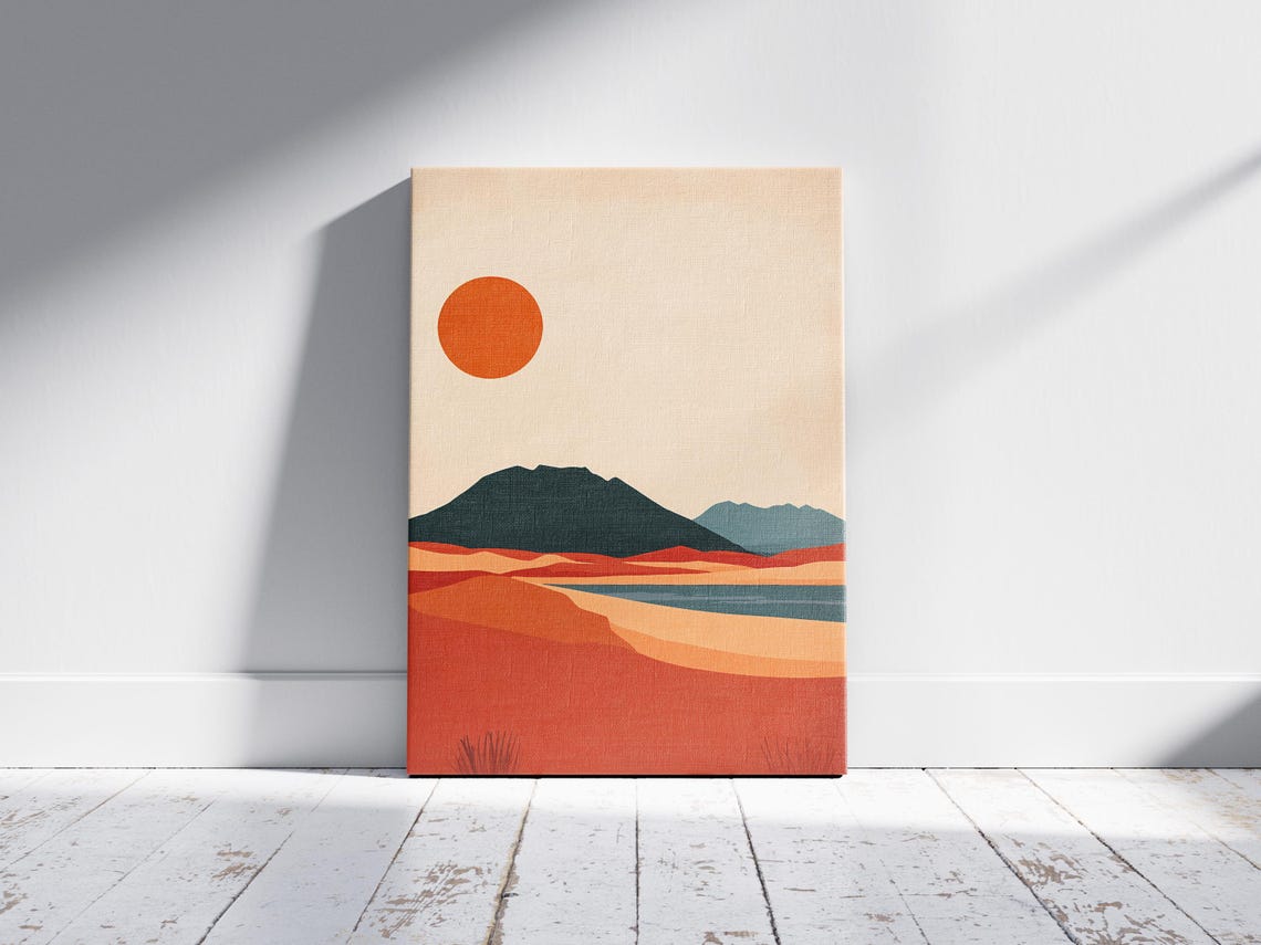 Minimalist Desert Sunset Poster Orange Dunes Wall Decor Gift Decor - Image 2
