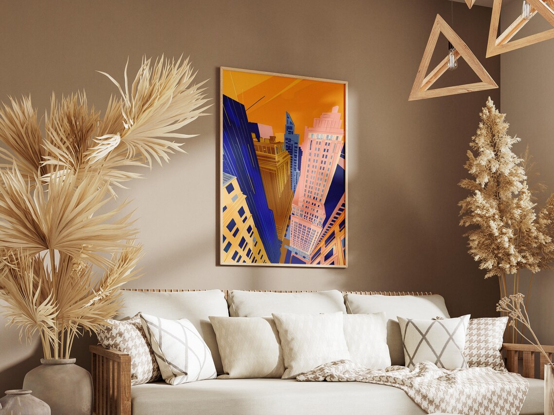 New York City Skyline Golden Abstract Cityscape Urban Art Poster - Image 3