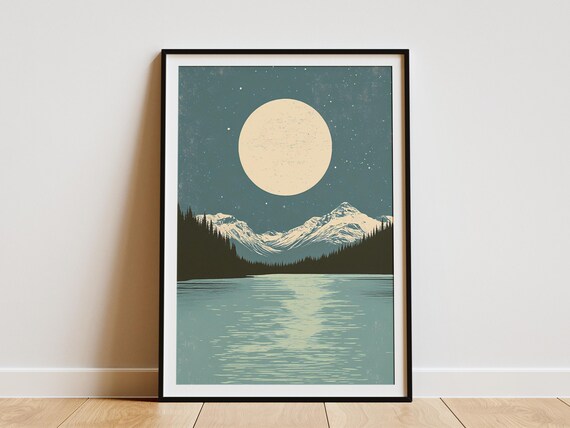 Lake Clark National Park Moon Over Lake And Snowy Peaks Poster