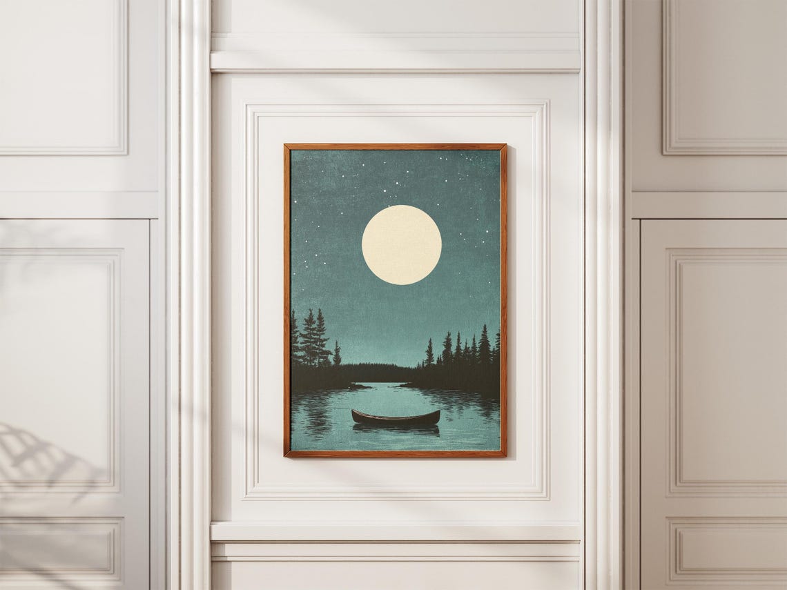 Minnesota Boundary Waters Poster Moonlit Scene Print Vintage Style Art Cabin Decor Lake Canoe Travel Bwca - Image 2