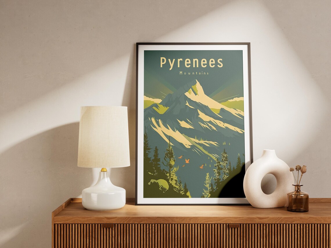 Pyrenees Snowy Mountain Peak Vintage Retro Travel Art Poster - Image 2