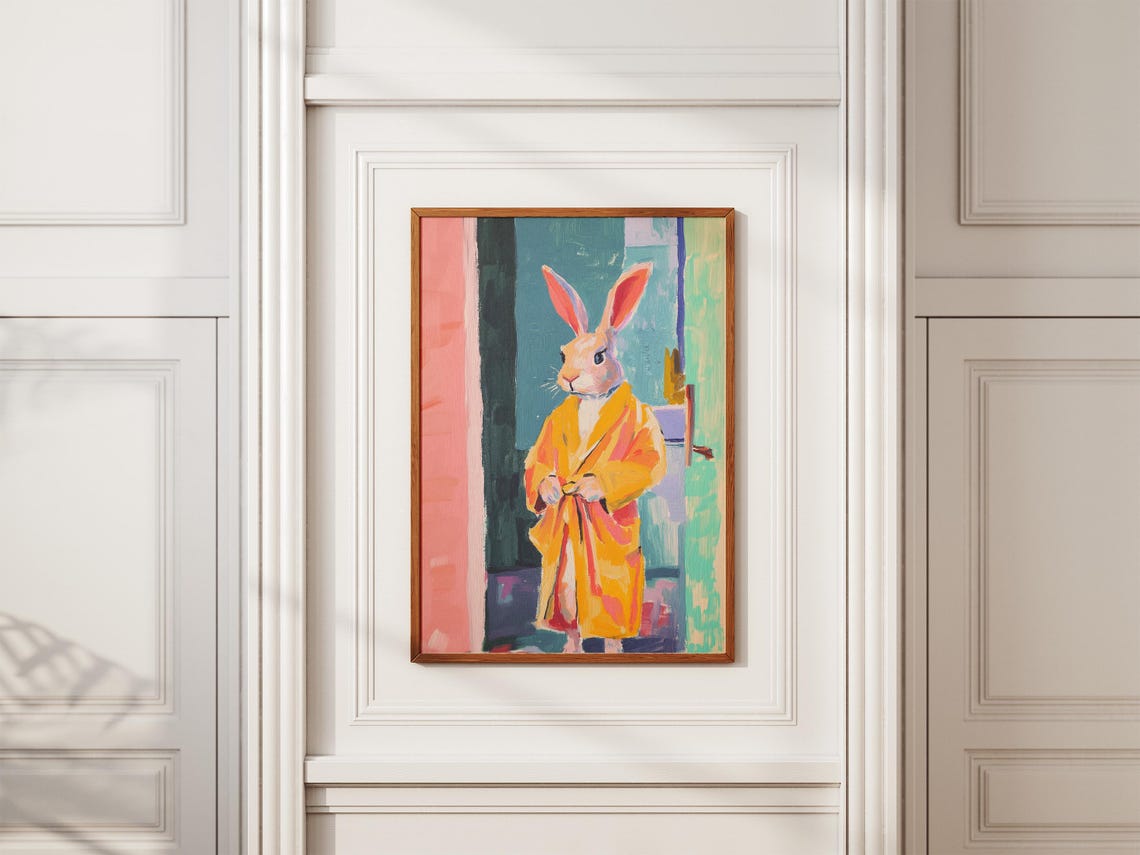 Funny Rabbit In Orange Bathrobe Quirky Animal Illustration Poster - Image 2