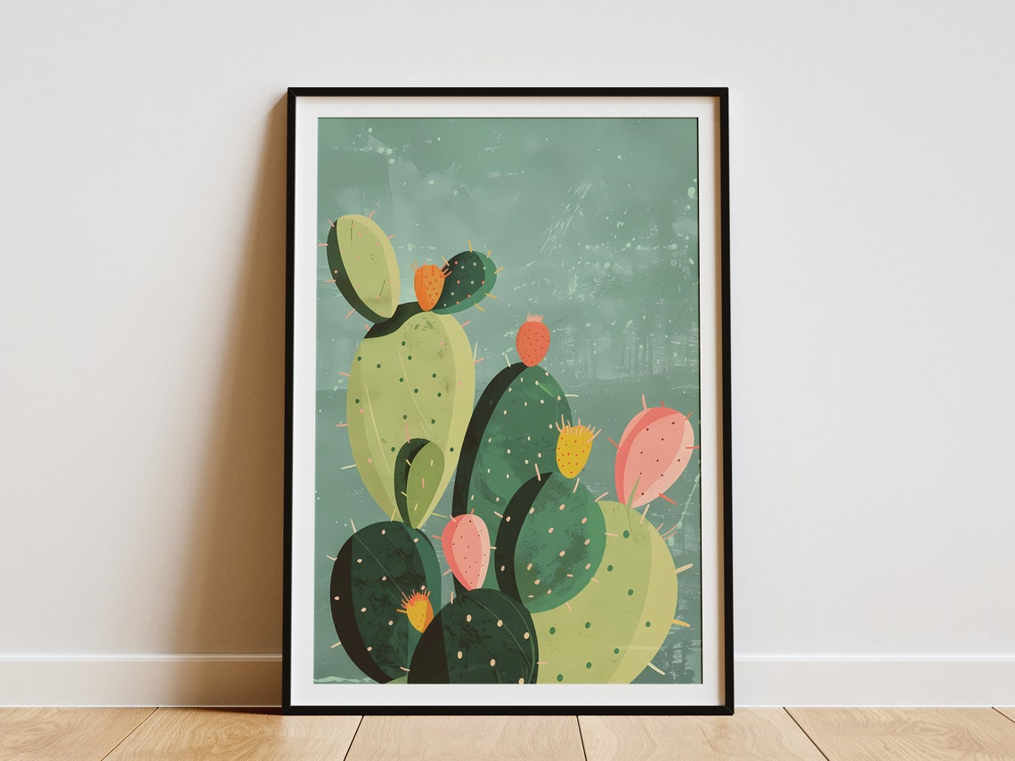 Prickly Pear Cactus Desert Botanical Colorful Fruit Sage Poster