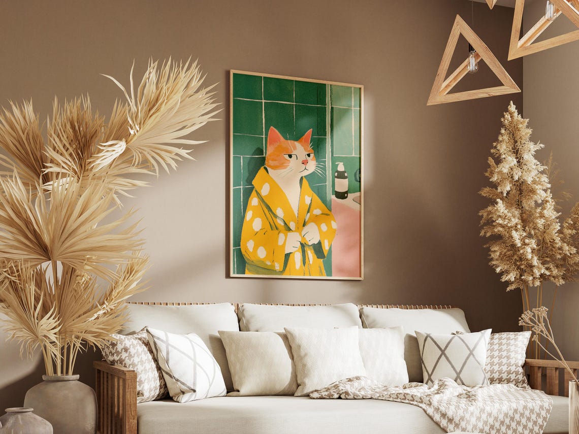 Singapura Cat Bathrobe Poster Bathroom Art Print Matisse Style Lover Gift Whimsical Wall Decor Funny Home - Image 3