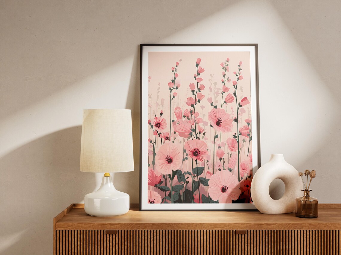 Pink Flower Field Blush Blooms Botanical Illustration Poster - Image 5