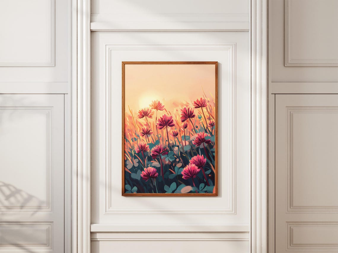 Glowing Red Clover Fiery Sunset Field Bold Dramatic Flower Poster - Image 2