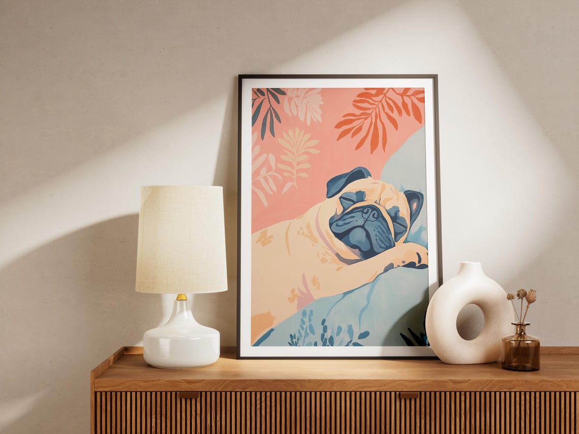 Pug Dog Sleeping Art Print, Modern Matisse Style - Image 4