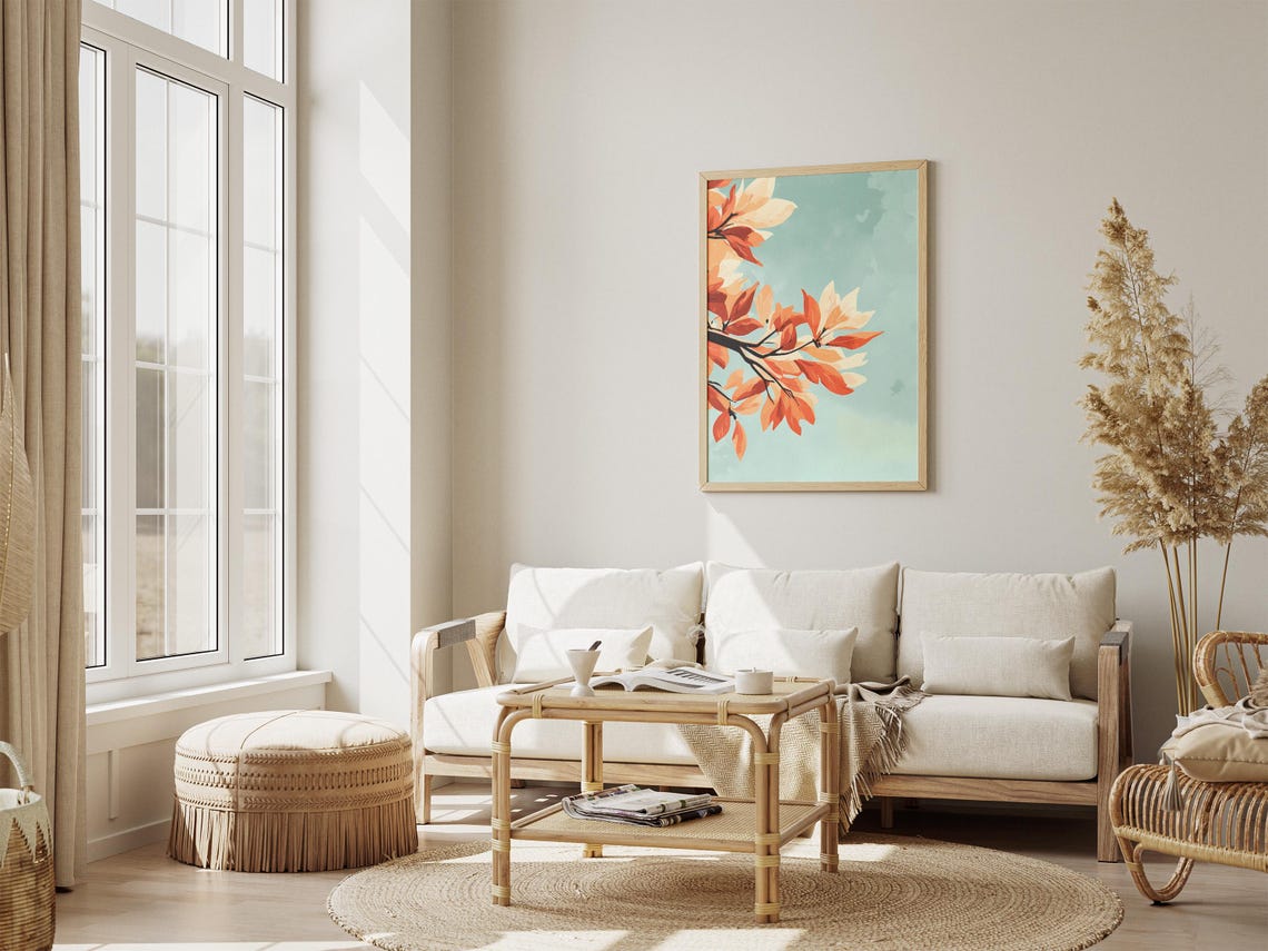 Autumn Magnolia Branch Botanical Watercolor Minimalist Art Poster - Image 4