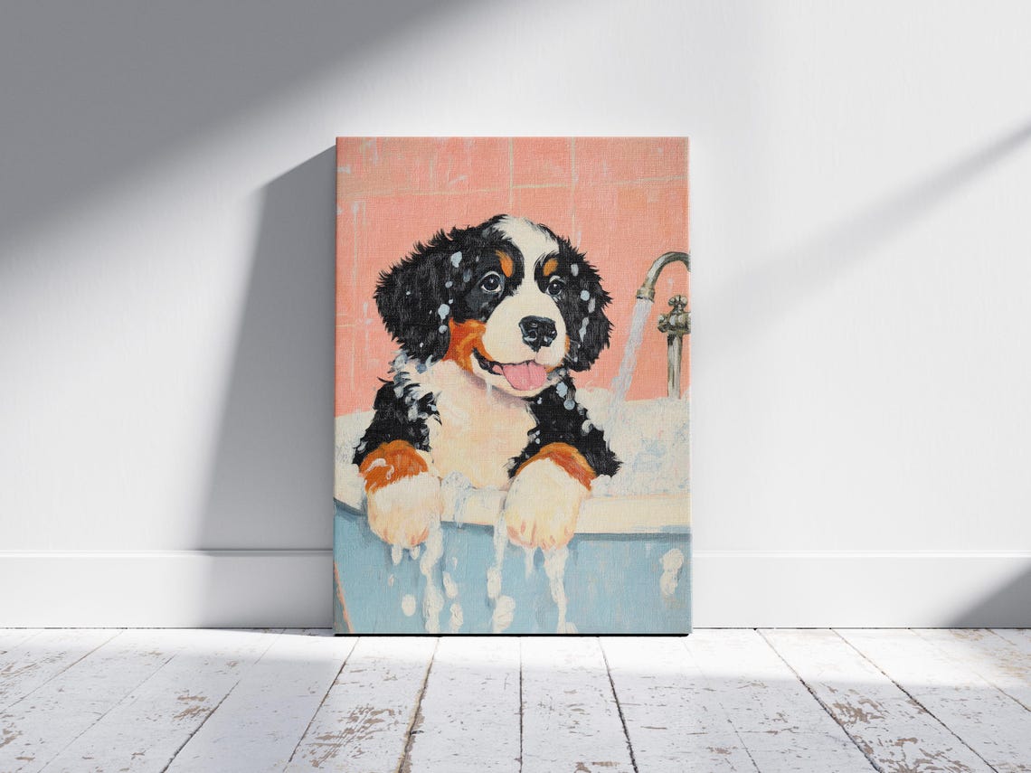 Bernese Mountain Dog Puppy Bubble Bath Cute Happy Dog Poster - Image 2